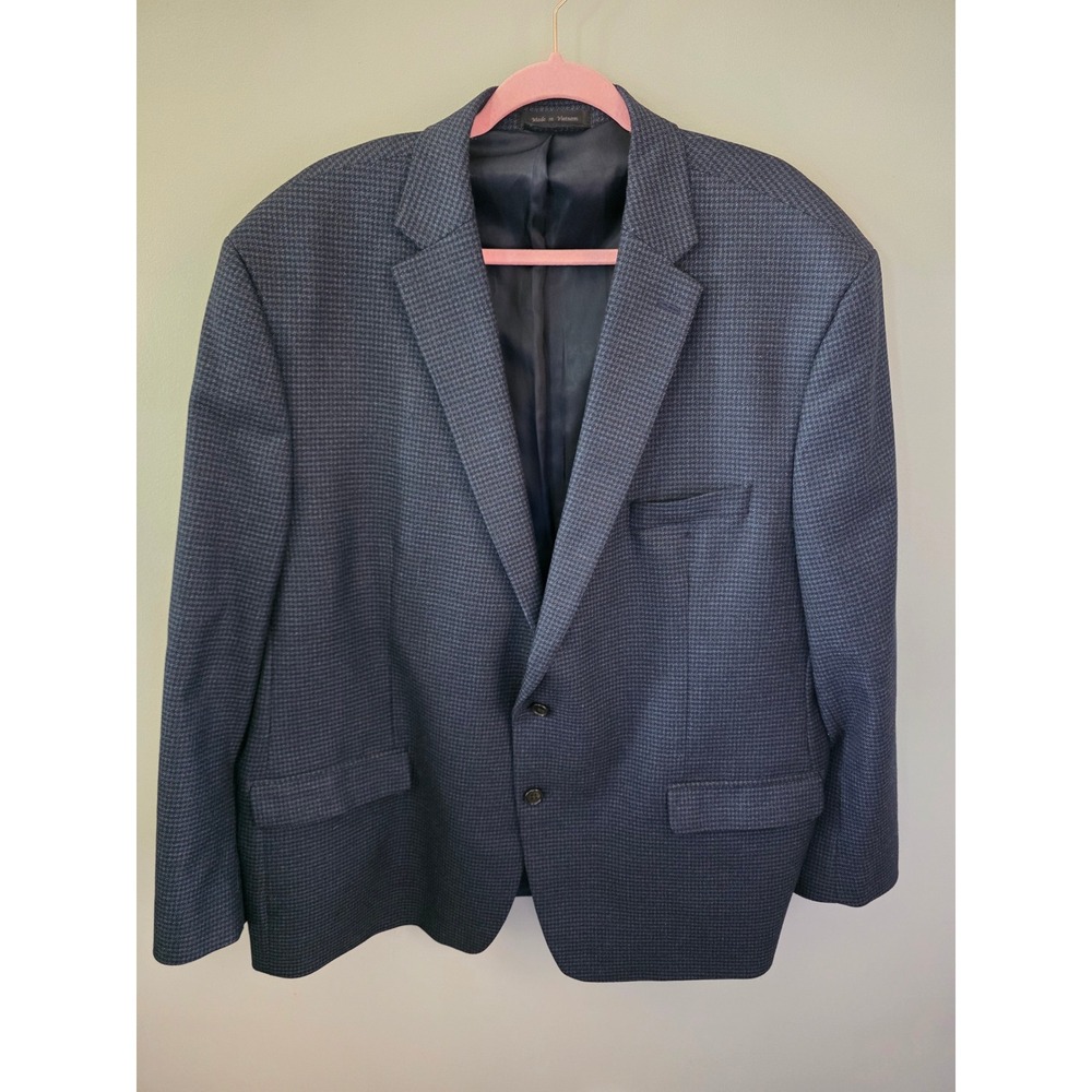 Lauren Ralph Lauren Mens Navy Blue Houndstooth Blazer Sport Coat‎ 2-Button 53R